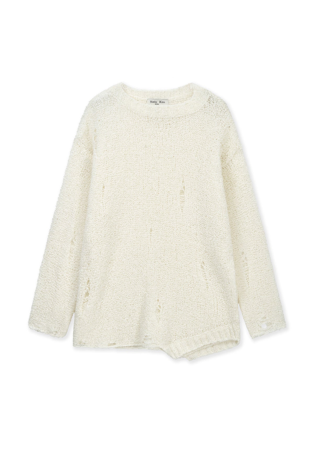 Matin Kim - Asymmetric Damaged Knit Pullover (Ivory) product image 1 | TRAB K-Fashion Australia