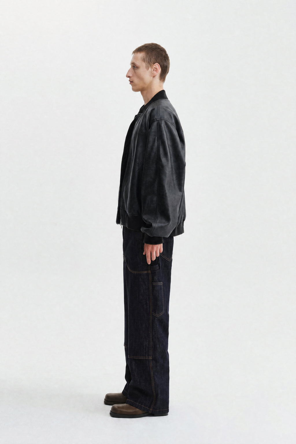 Matin Kim - Faux Leather Rib Collar Blouson (Black) product image 8 | TRAB K-Fashion Australia