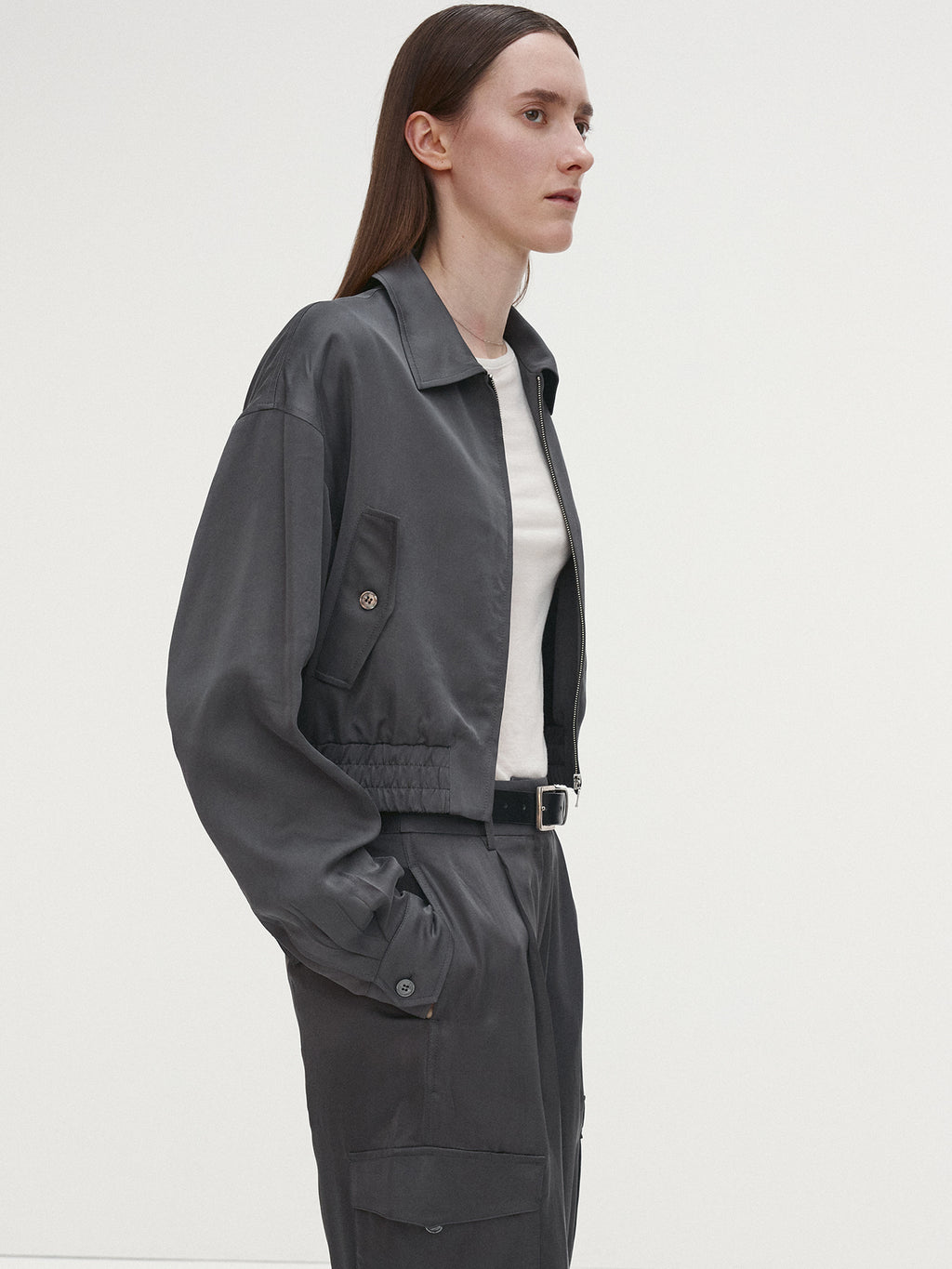 Tonywack - Satin Cropped Blouson Jacket (Carbon Grey) product image 5 | TRAB K-Fashion Australia