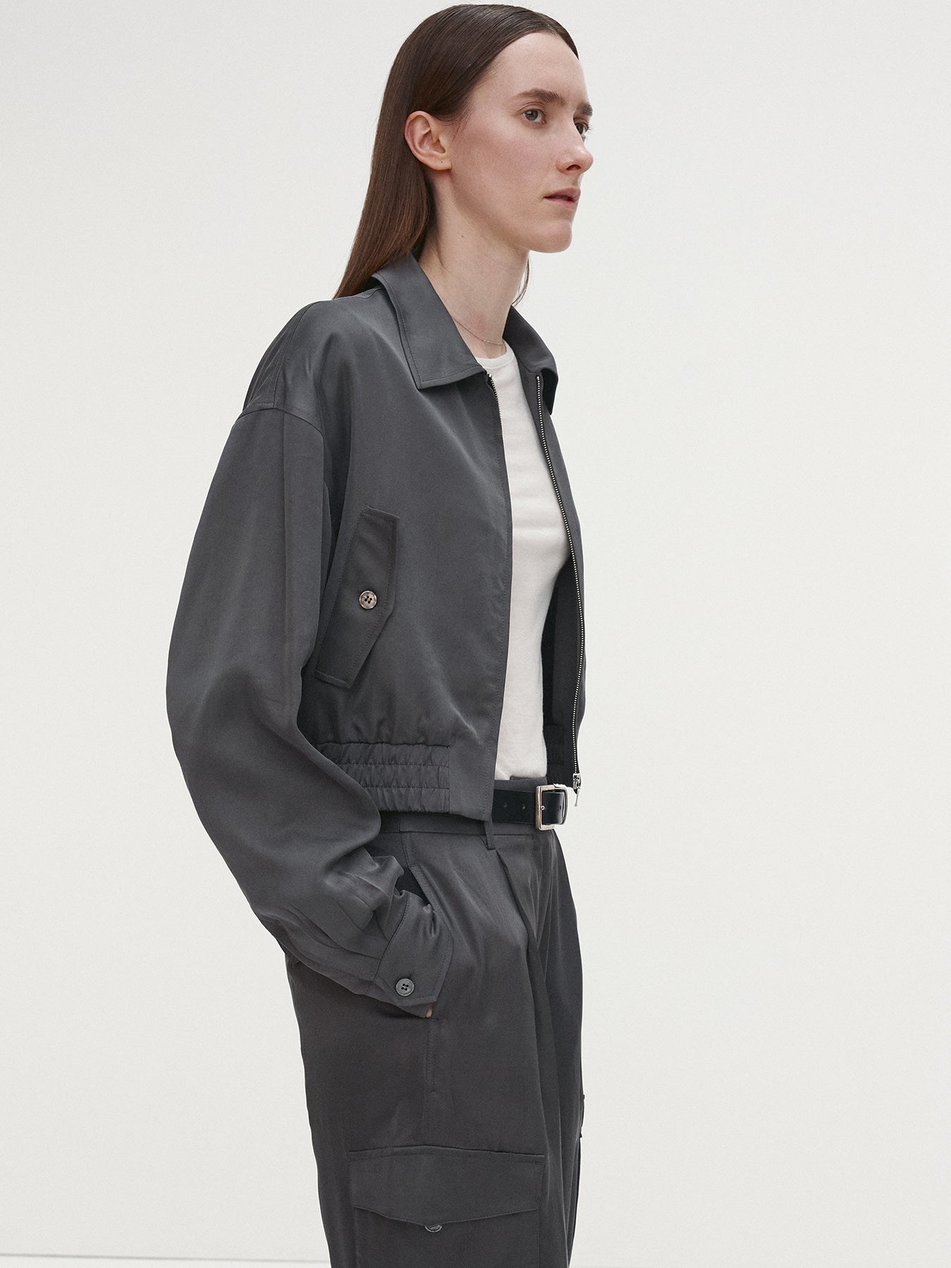 Tonywack - Satin Cropped Blouson Jacket (Carbon Grey) product image 5 | TRAB K-Fashion Australia