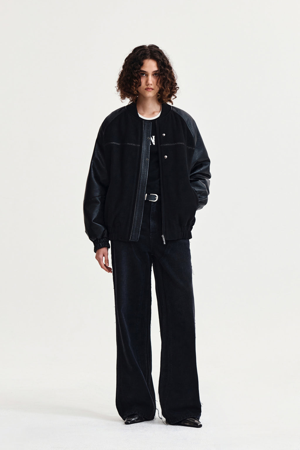 Matin Kim - Stunning Point Faux Leather Jumper (Black) product image 9 | TRAB K-Fashion Australia