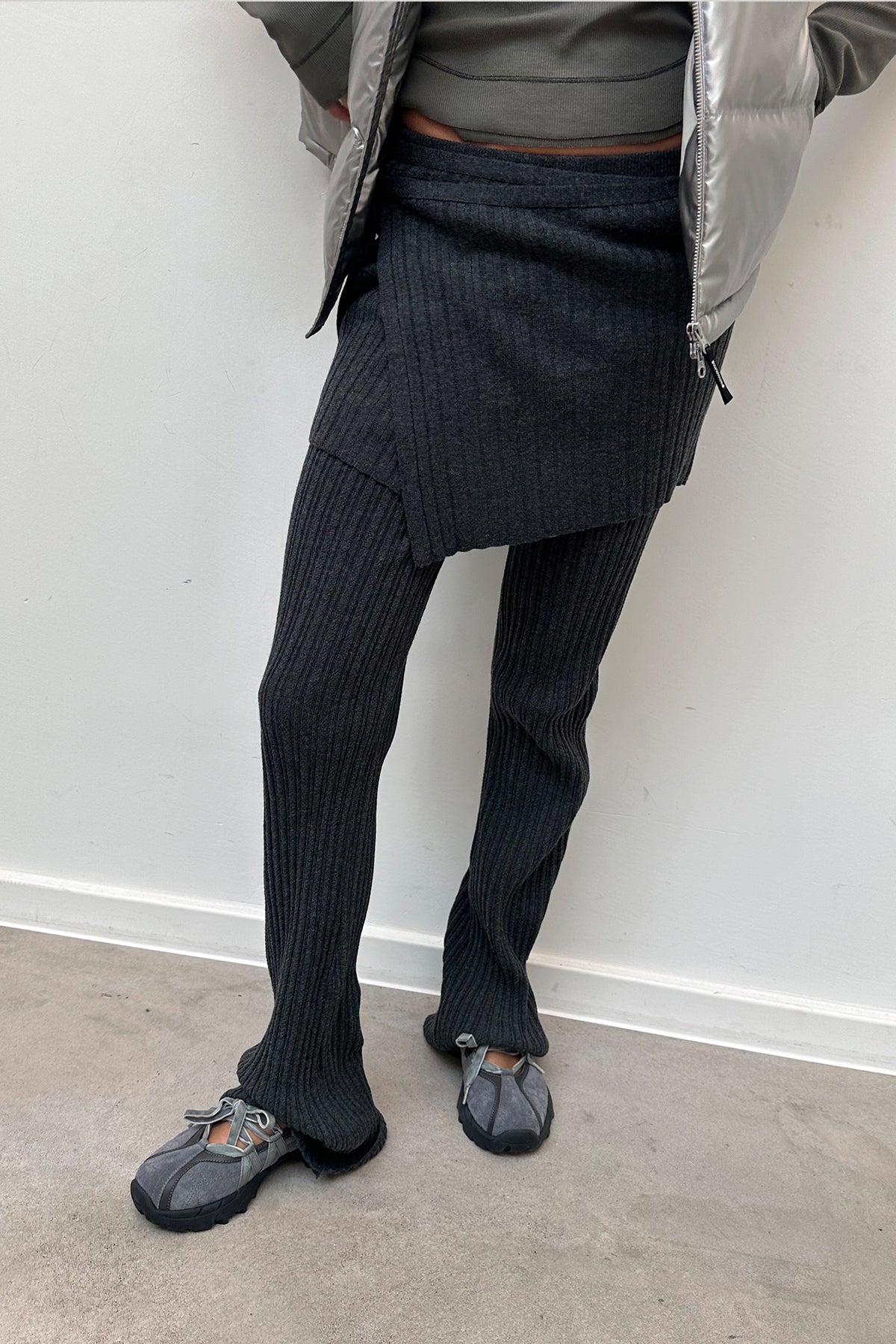 Matin Kim - Layered Knit String Wrap Skirt (Charcoal) product image 7 | TRAB K-Fashion Australia