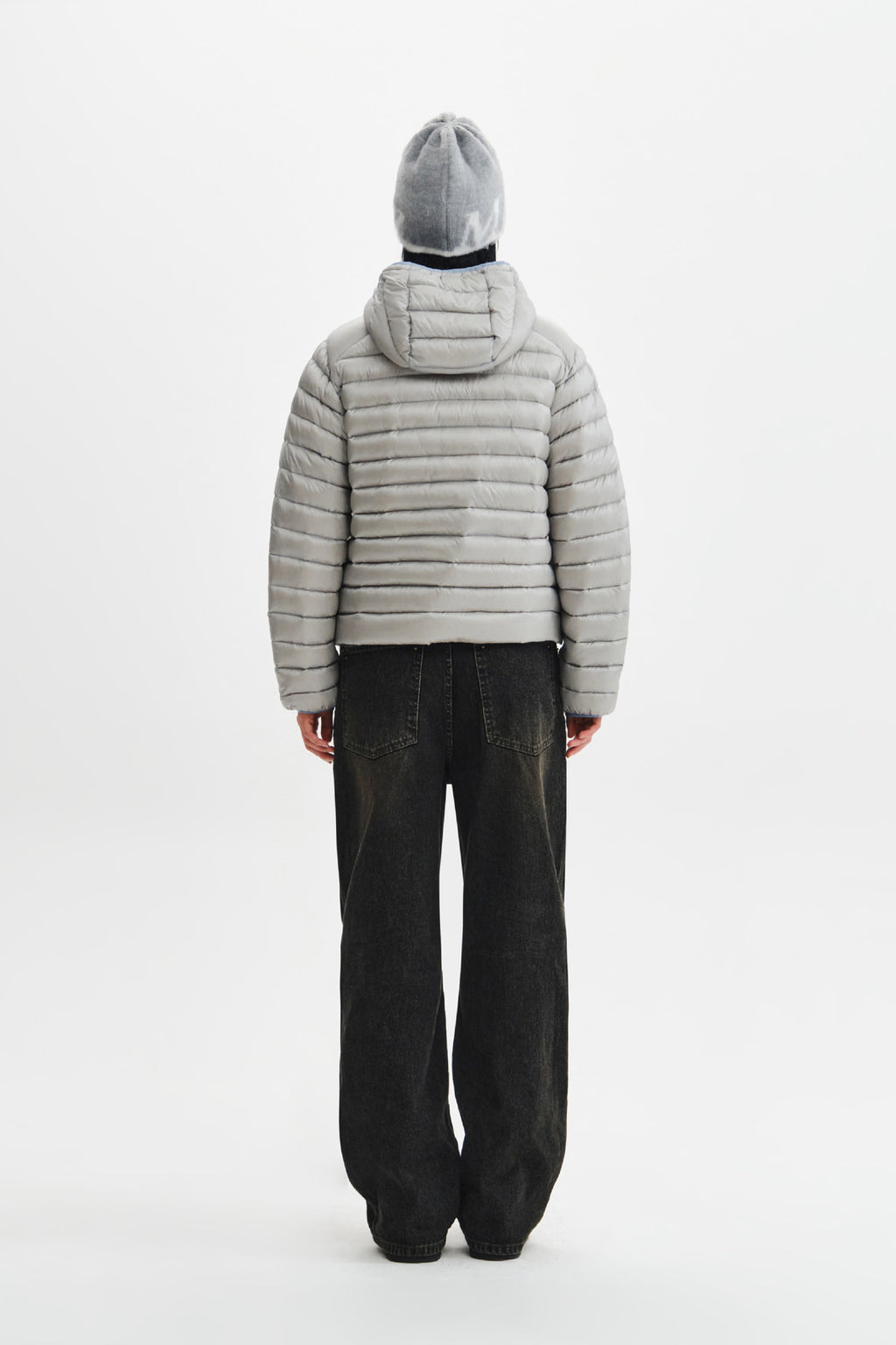Matin Kim - Contrast Trim Light Down Hoody Jumper (Light Grey) product image 10 | TRAB K-Fashion Australia