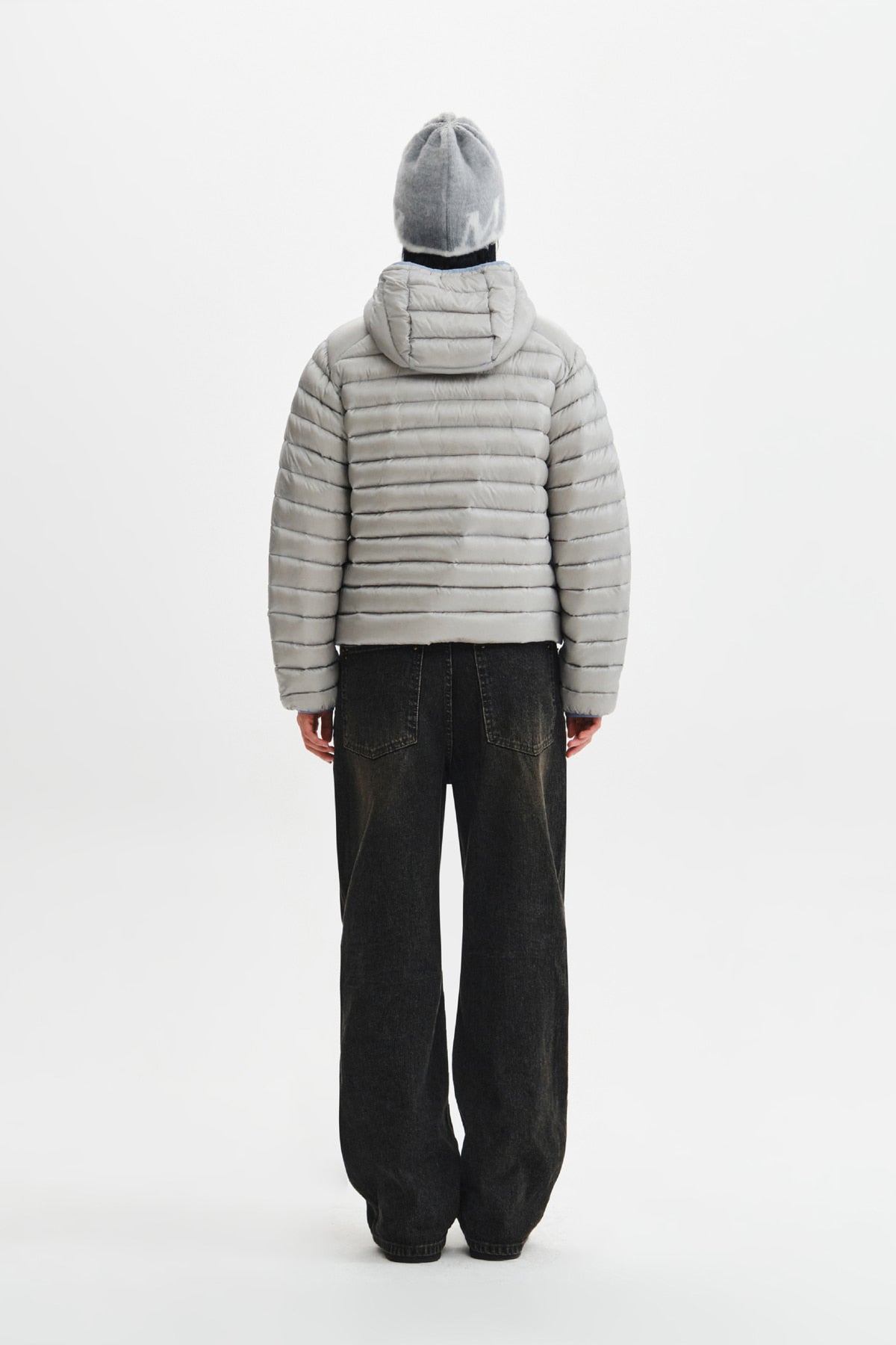 Matin Kim - Contrast Trim Light Down Hoody Jumper (Light Grey) product image 10 | TRAB K-Fashion Australia