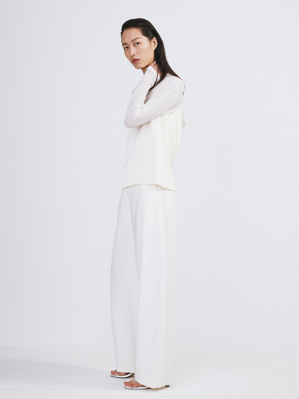 Recto - Curved Legs Crepe Pants (Off White) product image 3 | TRAB K-Fashion Australia
