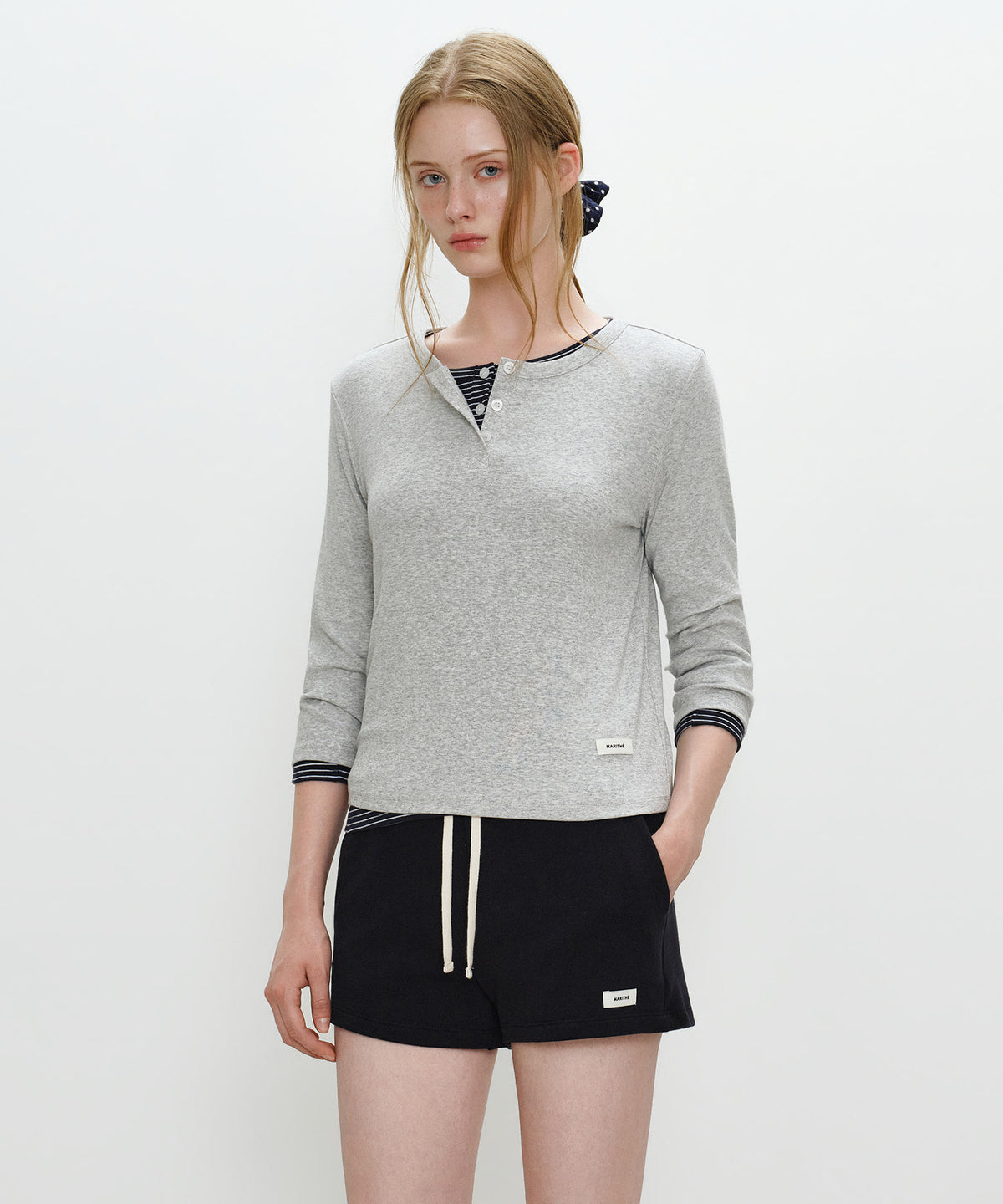 Marithe & Francois Girbaud - Basic Henley Neck 3/4 Sleeve (Heather Gray) product image 2 | TRAB K-Fashion Australia