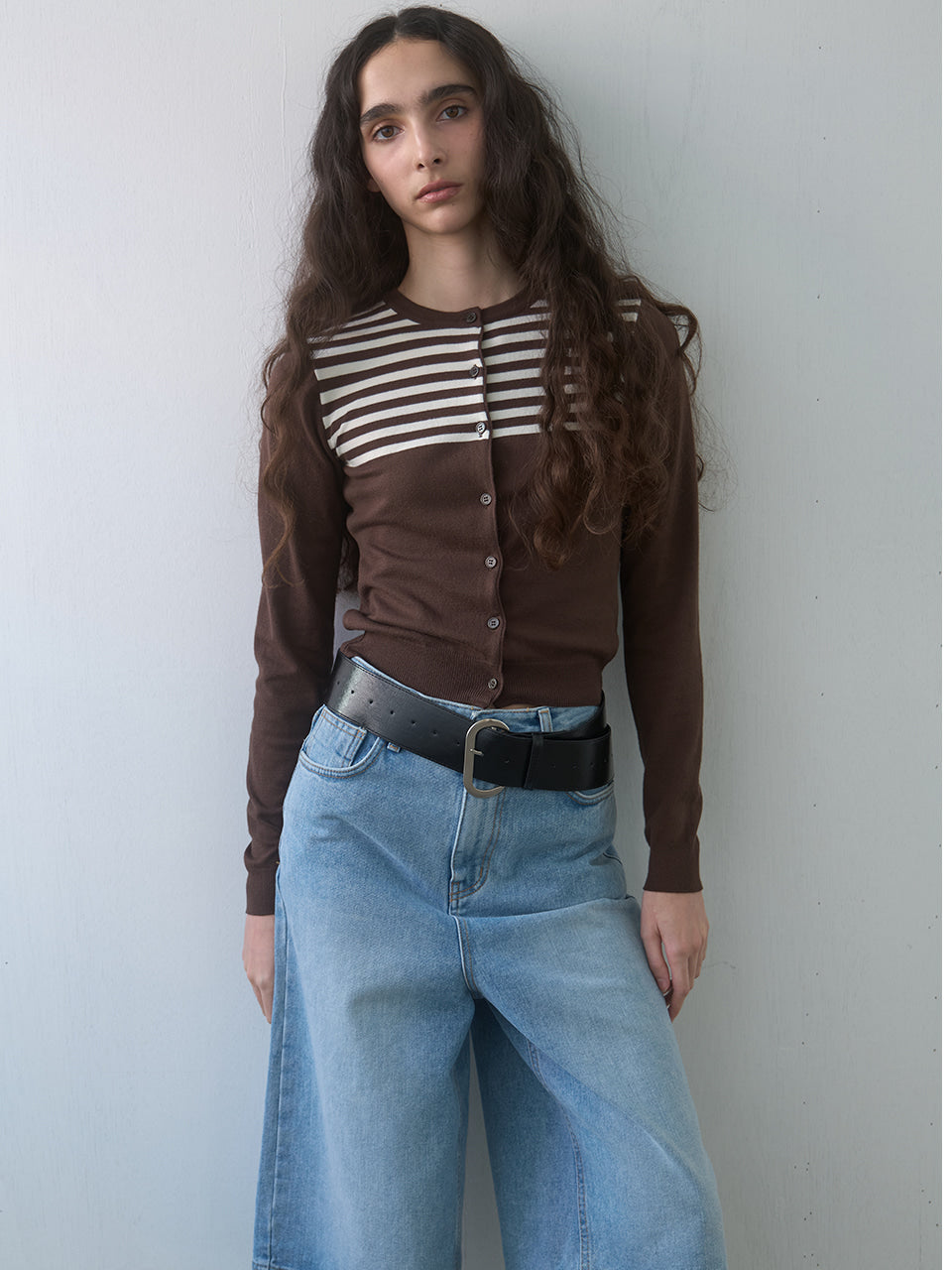 Kijun - Stripe Knit Cardigan (Brown) product image 1 | TRAB K-Fashion Australia