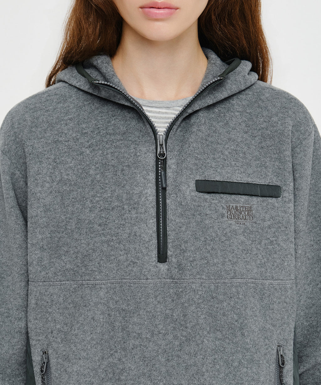 Marithe & Francois Girbaud - Small Classic Logo Fleece Hoodie Anorak (Heather Charcoal) product image 4 | TRAB K-Fashion Australia