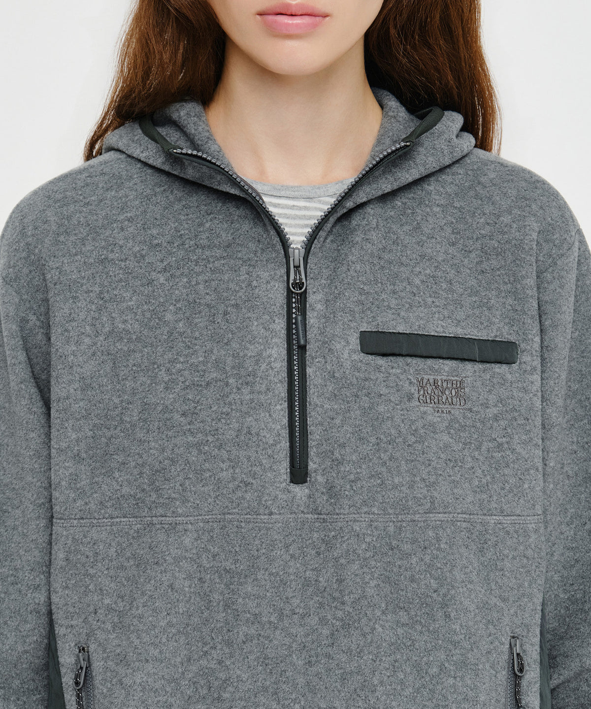 Marithe & Francois Girbaud - Small Classic Logo Fleece Hoodie Anorak (Heather Charcoal) product image 4 | TRAB K-Fashion Australia