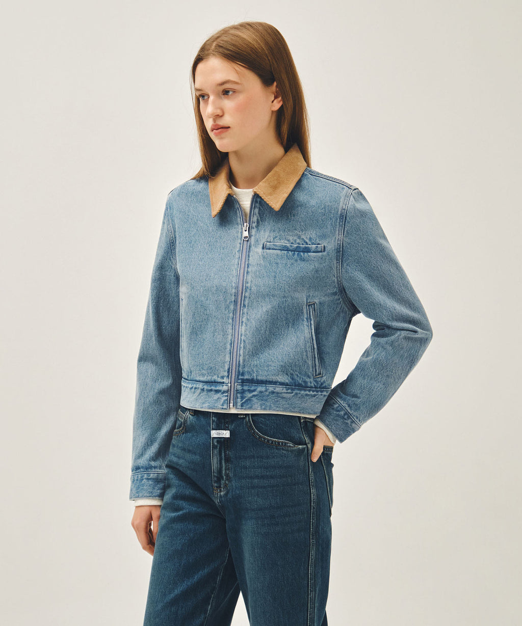 Marithe & Francois Girbaud - Crop Denim Blouson Jacket (Light Blue) product image 1 | TRAB K-Fashion Australia