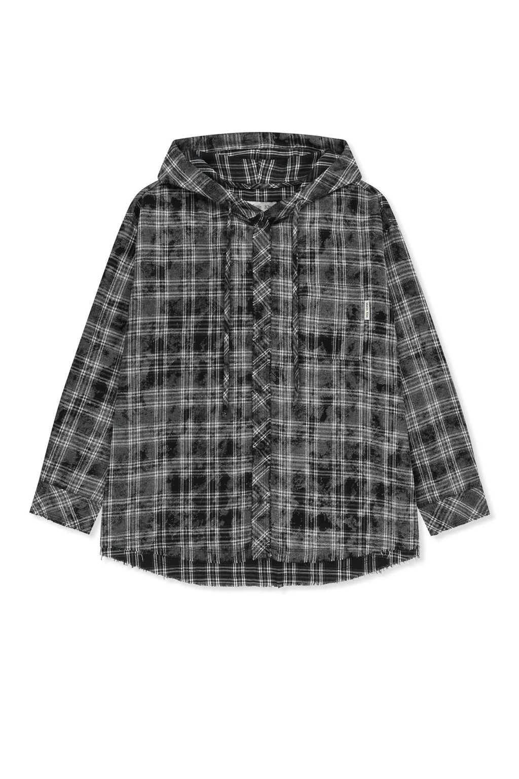Matin Kim - Raw Cut Check Hooded Shirt (Black) product image 1 | TRAB K-Fashion Australia