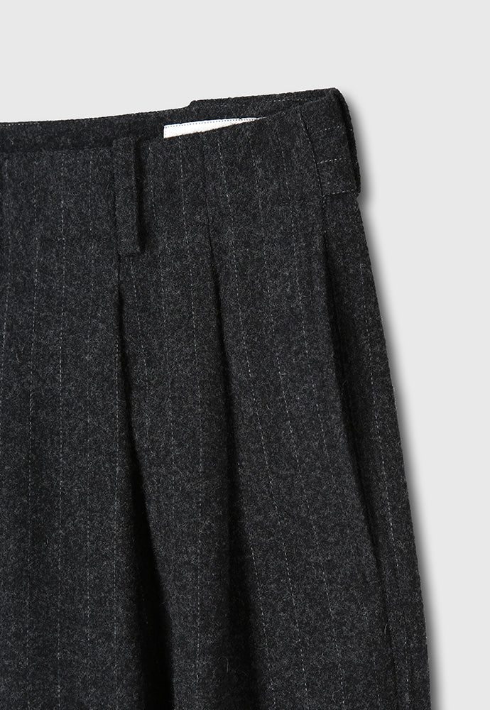Tonywack - Striped Wool Double-Pleats Wide Trousers (Dark Grey Pinstripe) product image 11 | TRAB K-Fashion Australia