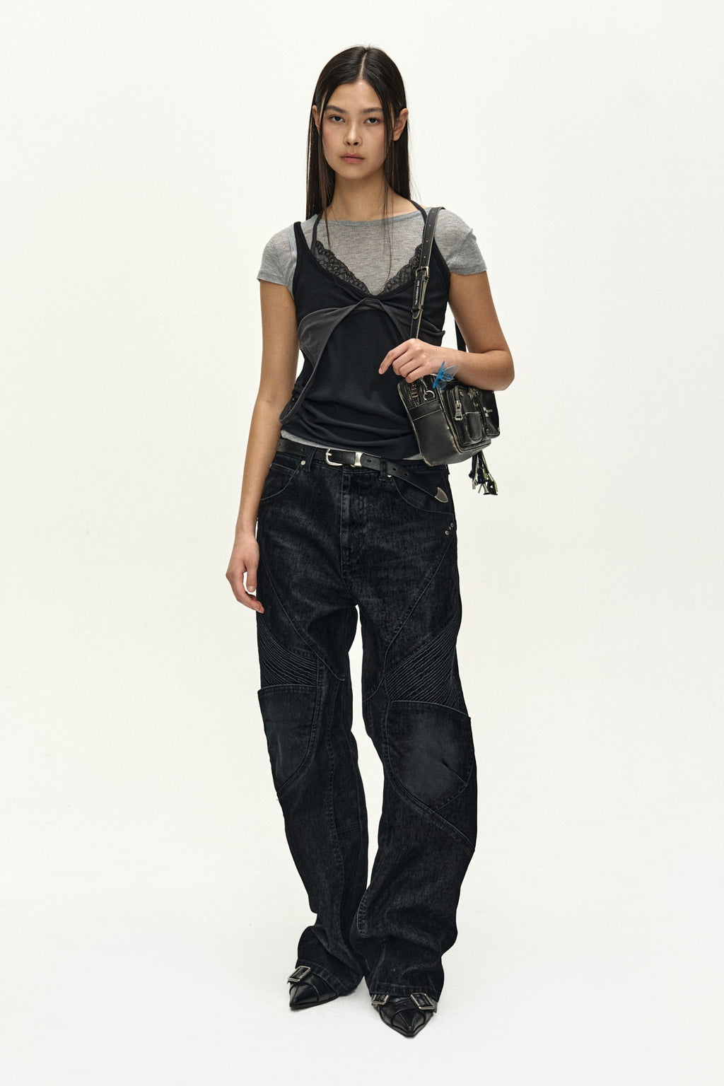 Andersson Bell - [Pre-Order – Ships June 8] Upside-Down Layered T-Shirt (Grey/Black) product image 1 | TRAB K-Fashion Australia