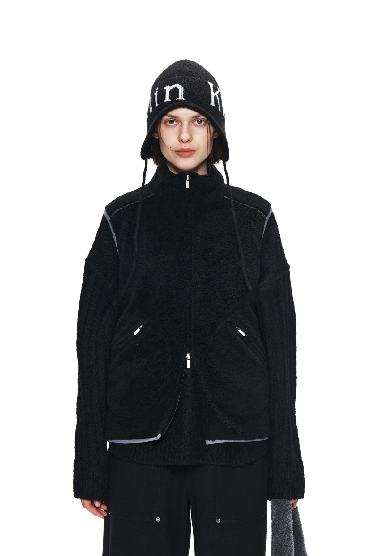 Matin Kim - Round Pocket Fleece Vest (Black) product image 5 | TRAB K-Fashion Australia