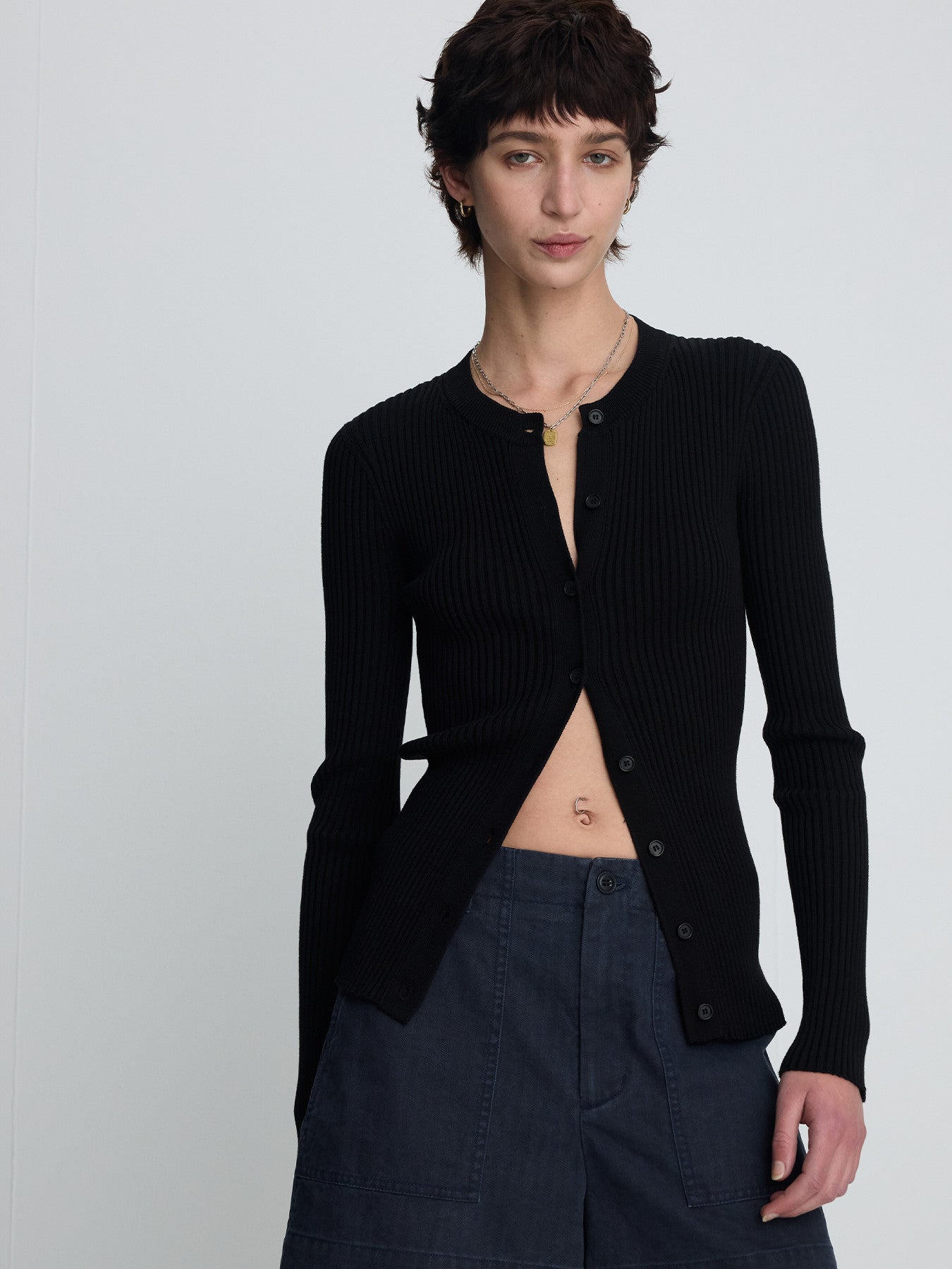 Tonywack - Silk Cotton Ribbed Button Cardigan (Black) product image 4 | TRAB K-Fashion Australia