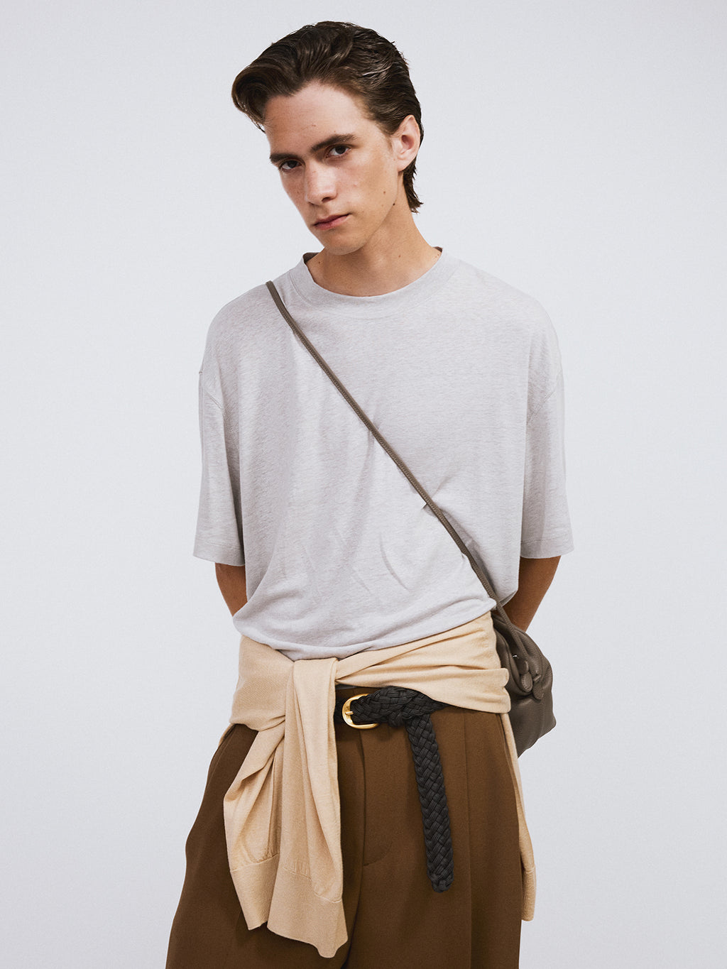 Recto - Linen Blend Loose Fit T-Shirt (Light Grey) product image 3 | TRAB K-Fashion Australia
