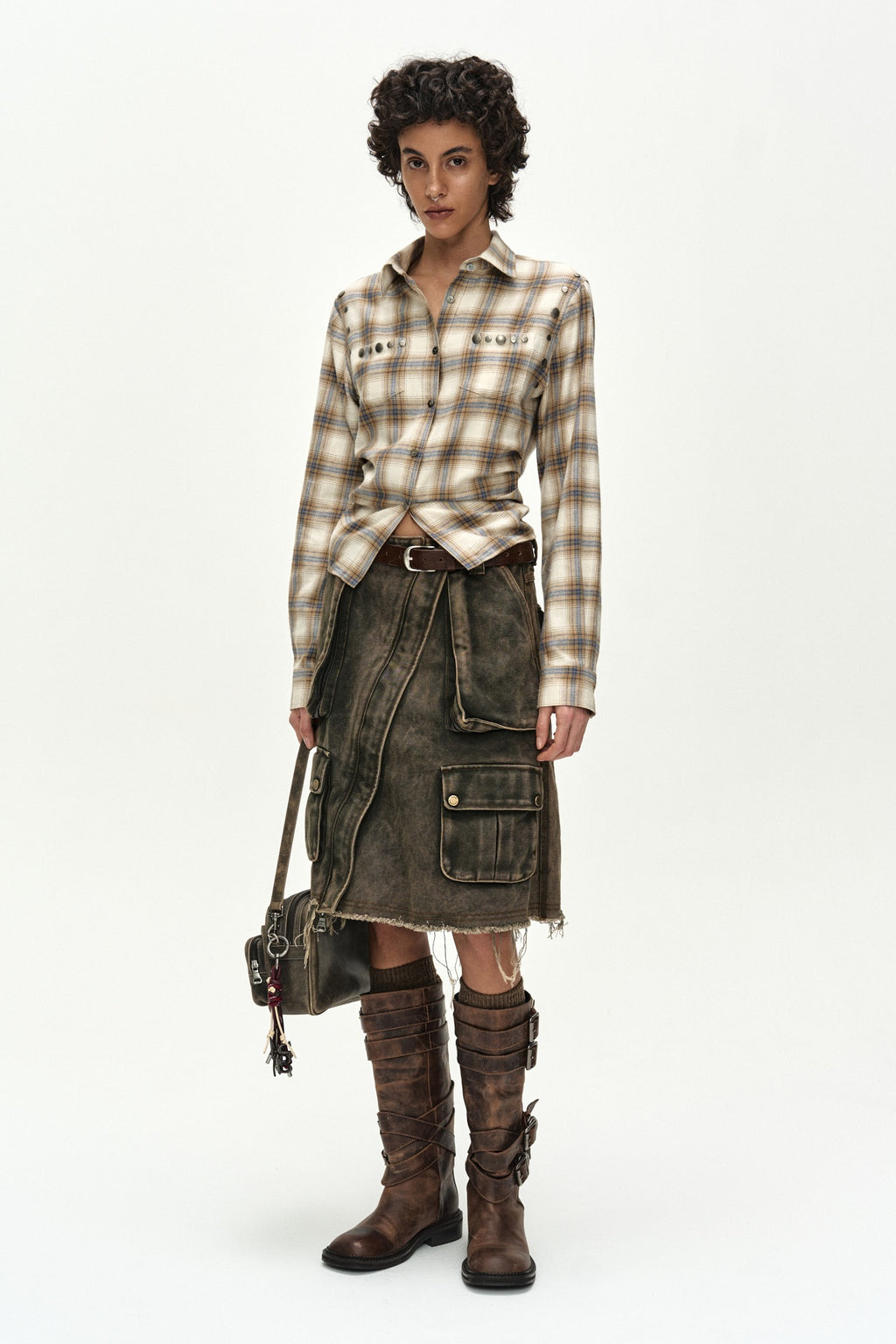 Andersson Bell - Check Studded Contour Shirt (beige) (Beige) product image 9 | TRAB K-Fashion Australia
