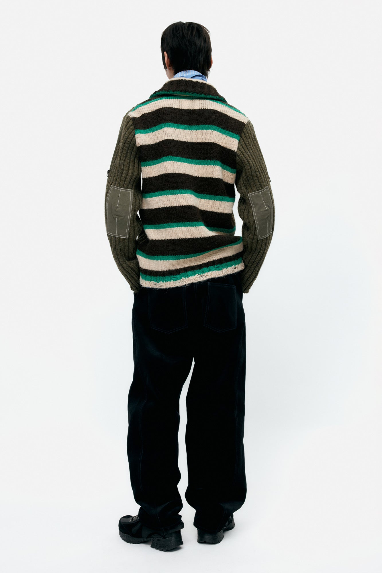 Andersson Bell - Stripe High-Neck Zip-Up Sweater (Khaki) product image 2 | TRAB K-Fashion Australia