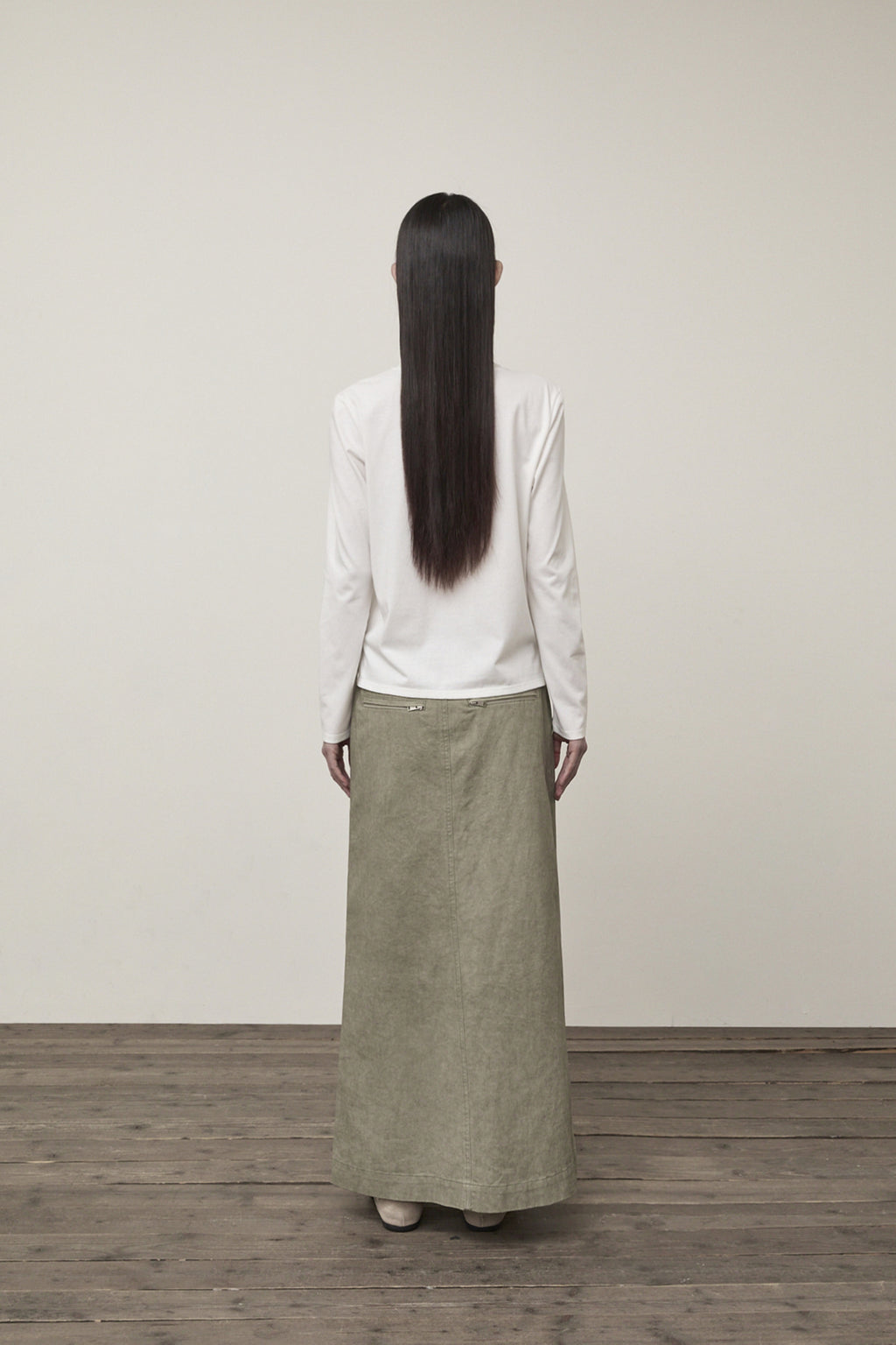 Matin Kim - Washed Mermaid Long Skirt (Light Khaki) product image 7 | TRAB K-Fashion Australia