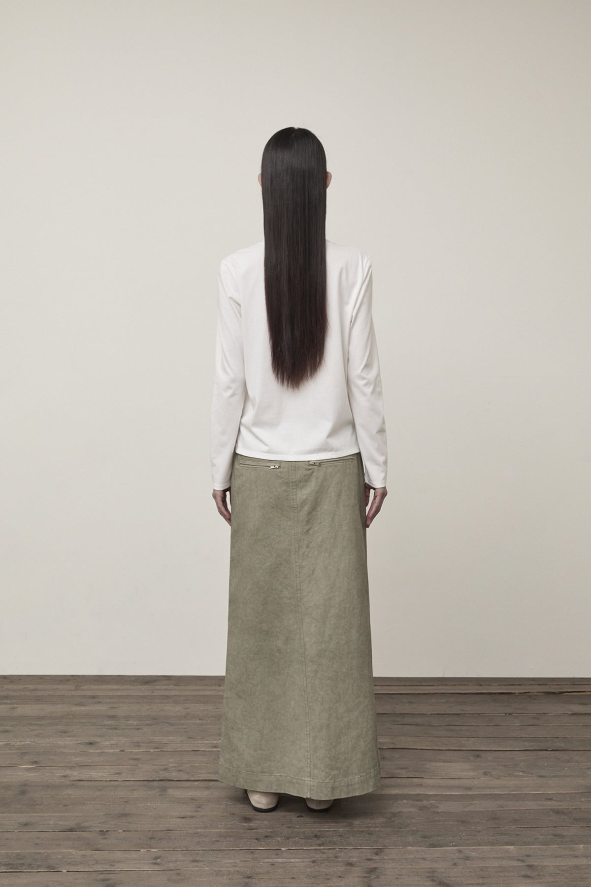 Matin Kim - Washed Mermaid Long Skirt (Light Khaki) product image 7 | TRAB K-Fashion Australia