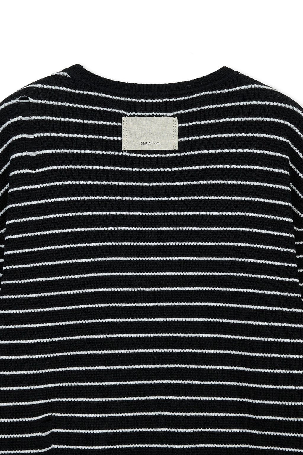 Matin Kim - Stripe Damaged Loose Pullover (Black) product image 4 | TRAB K-Fashion Australia