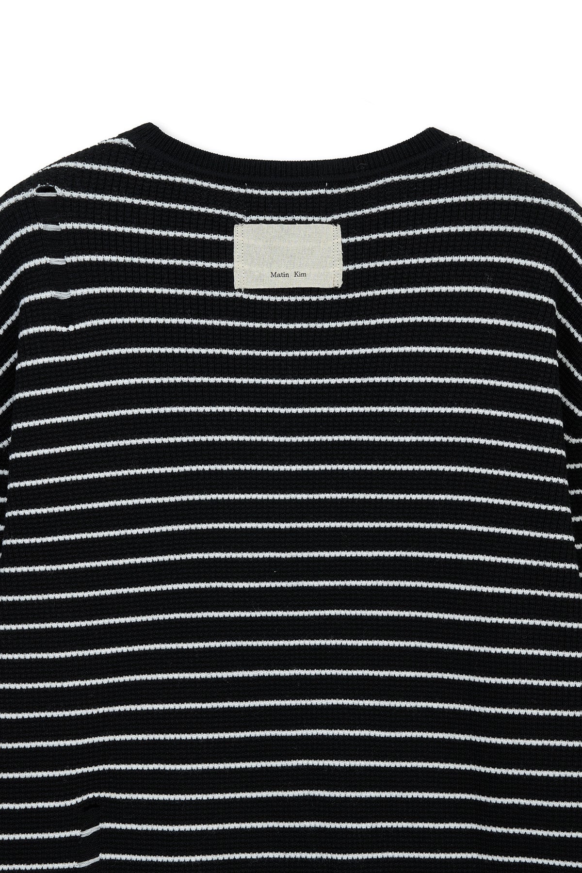 Matin Kim - Stripe Damaged Loose Pullover (Black) product image 4 | TRAB K-Fashion Australia