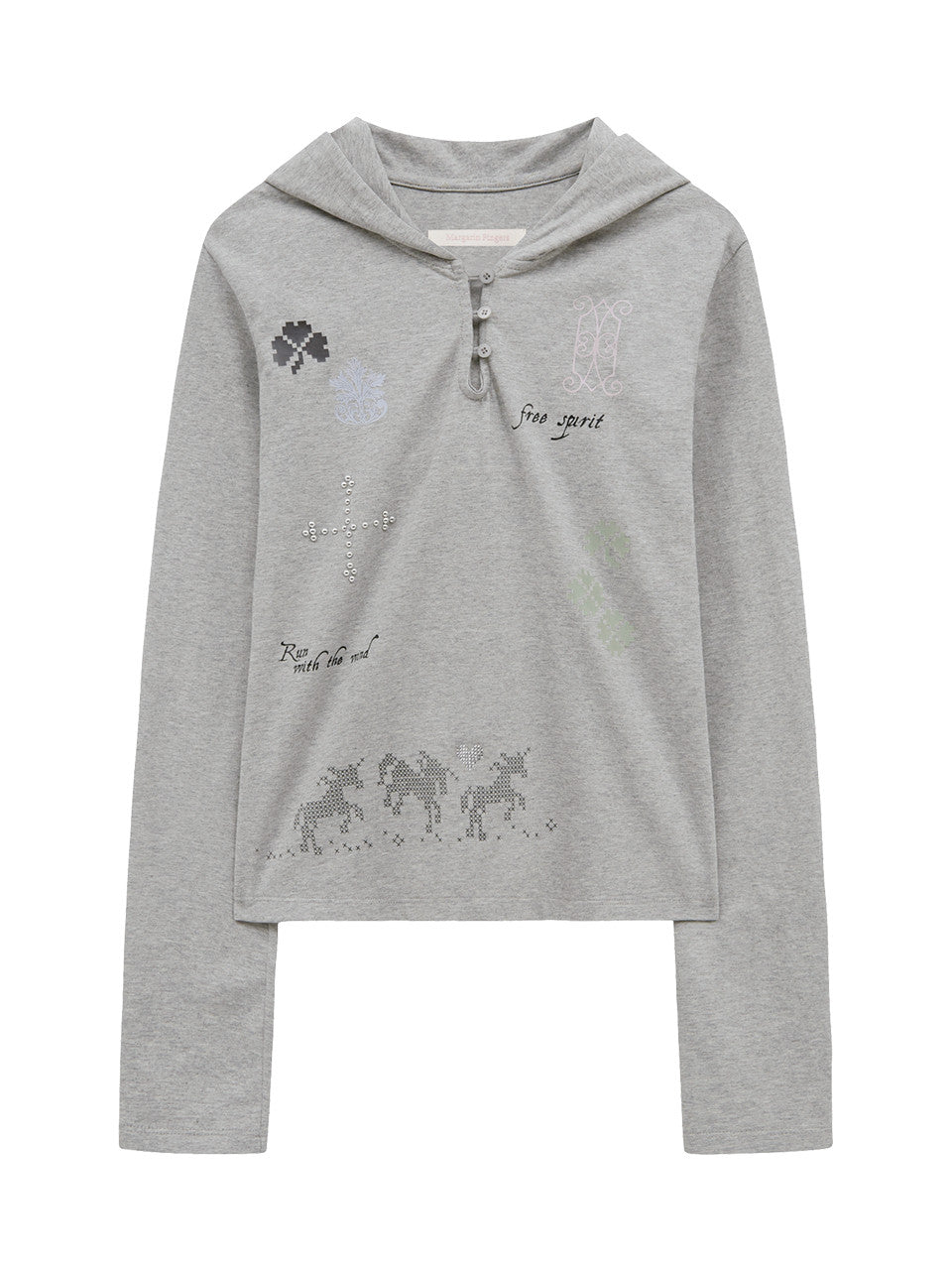 Margarin Fingers - Unicorn Clover Hooded T-Shirt (Melange) product image 2 | TRAB K-Fashion Australia