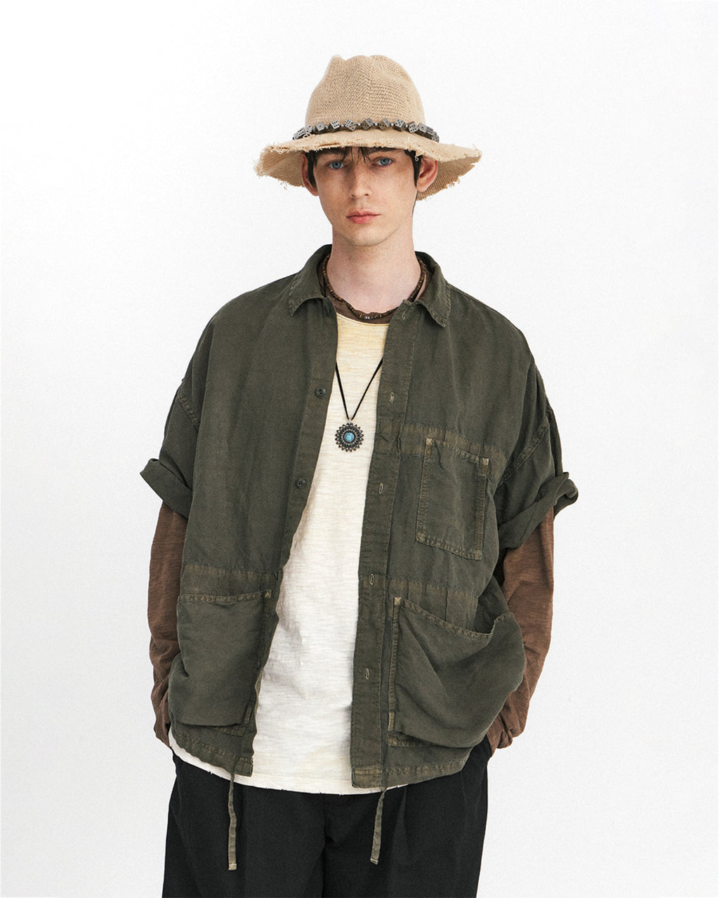 Eastlogue - Carpenter Work Half Shirts (Olive) product image 3 | TRAB K-Fashion Australia