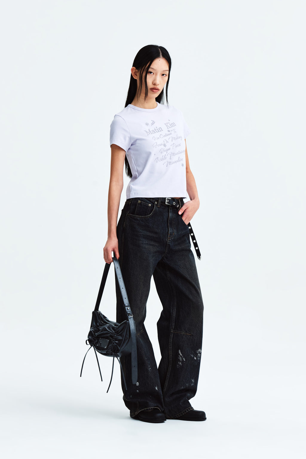 Matin Kim - Foil Detail Denim Baggy Pants (Navy) product image 8 | TRAB K-Fashion Australia