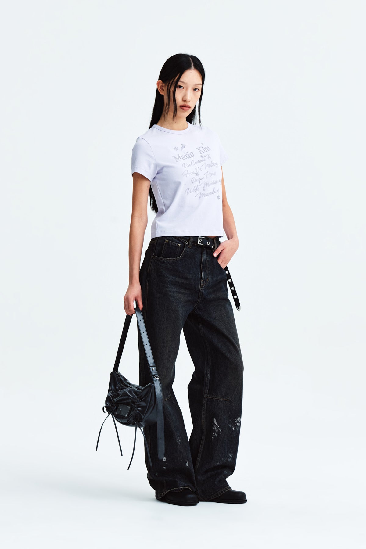 Matin Kim - Foil Detail Denim Baggy Pants (Navy) product image 8 | TRAB K-Fashion Australia