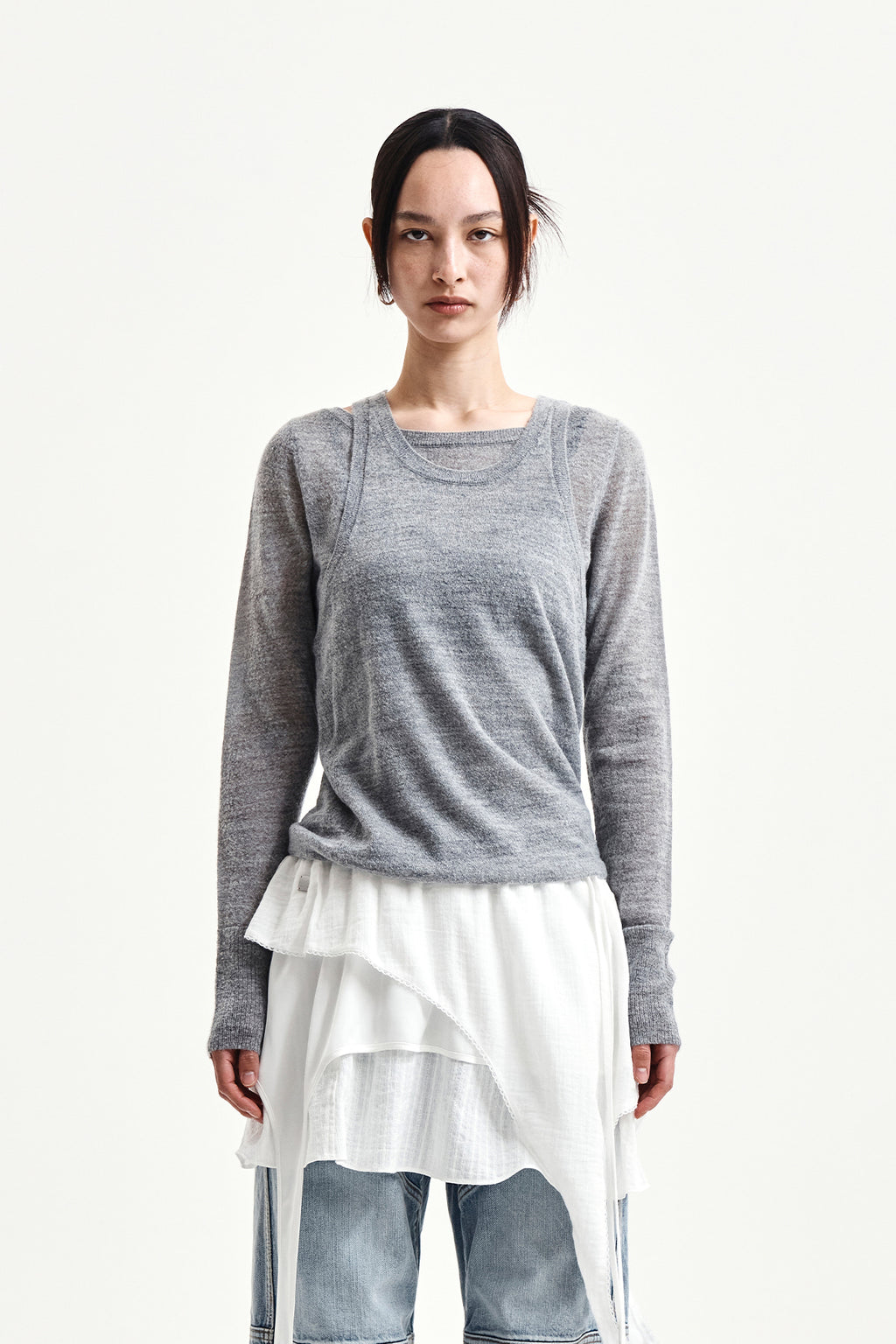 Matin Kim - Mohair Layered Knit Pullover (Light Grey) product image 16 | TRAB K-Fashion Australia