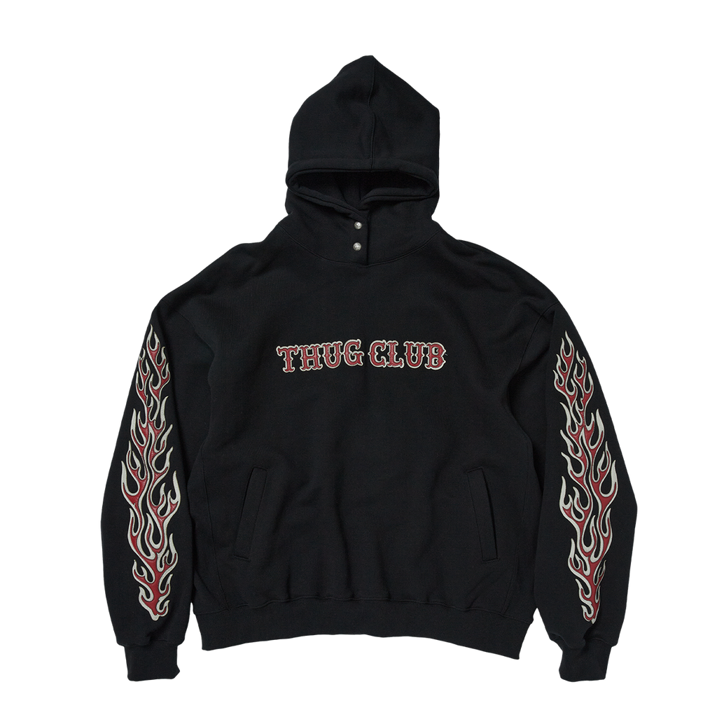 Thug Club - Leather Flame Hoodie (Black) product image 1 | TRAB K-Fashion Australia