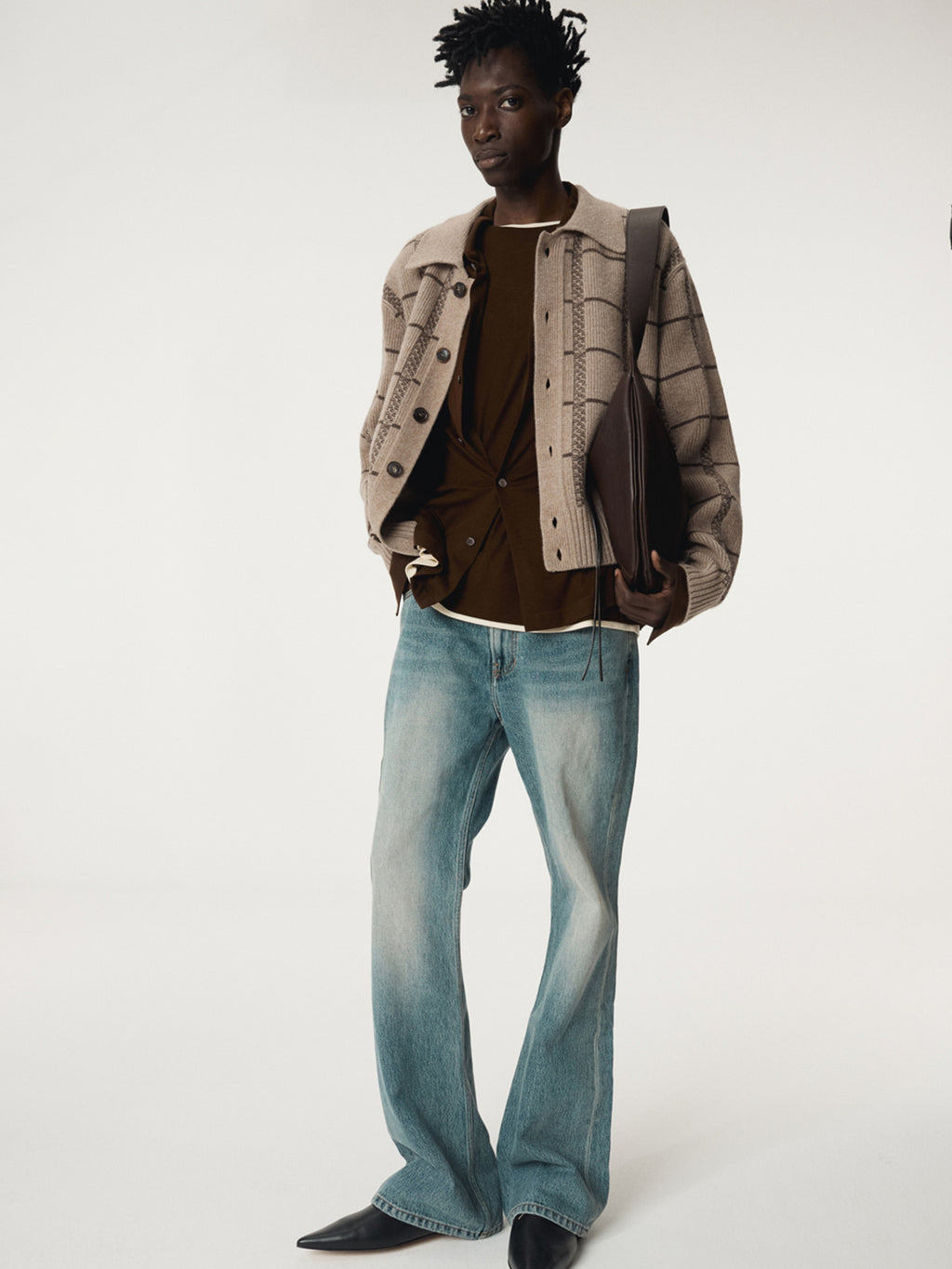 Recto - Square Jaquard Collar Cardigan (Sepia Beige) product image 4 | TRAB K-Fashion Australia