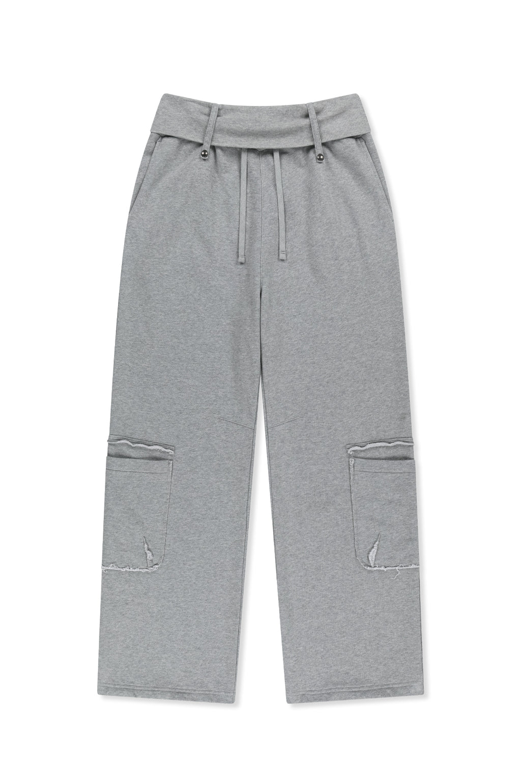 Matin Kim - [Pre-Order – Ships August 24] Mixed Waffle Foldover Waist Jersey Pants (Grey) product image 2 | TRAB K-Fashion Australia