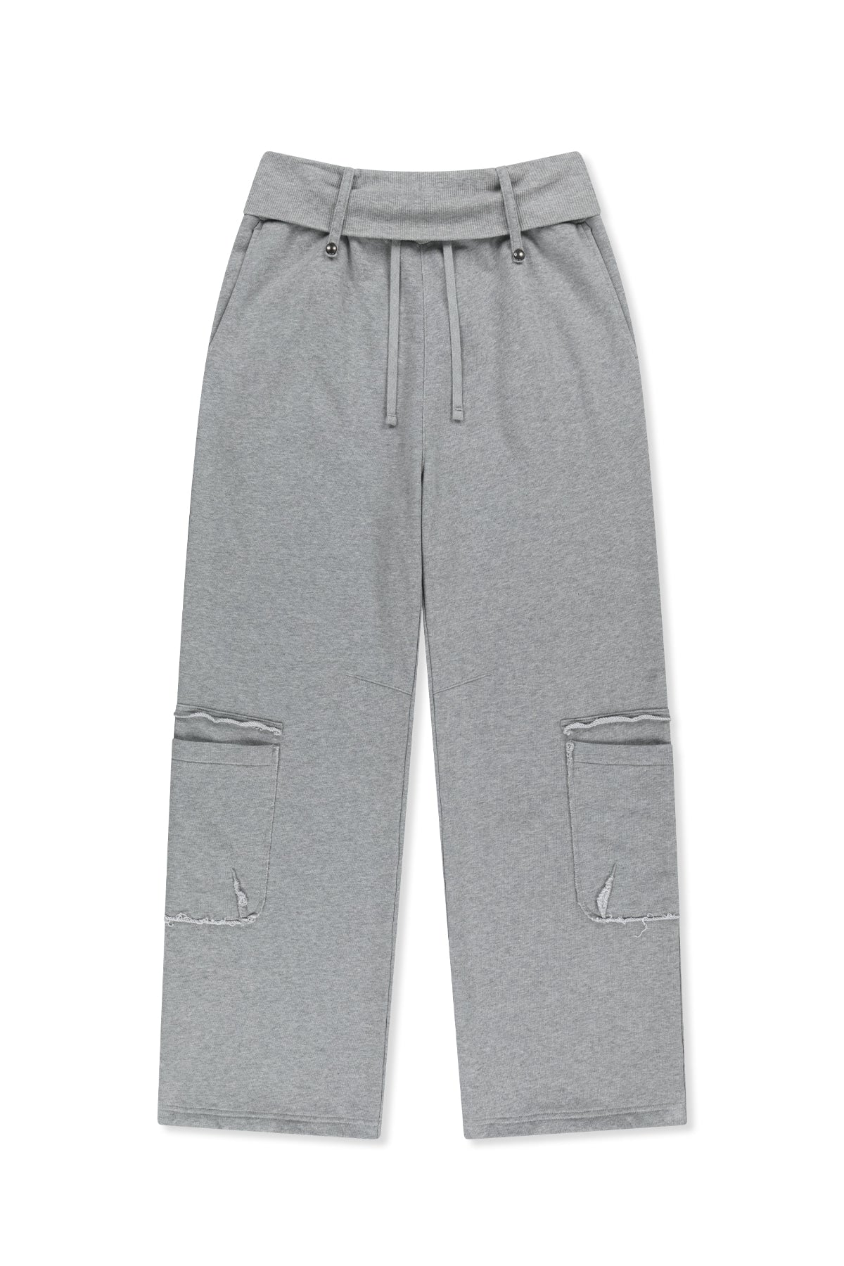 Matin Kim - [Pre-Order – Ships August 24] Mixed Waffle Foldover Waist Jersey Pants (Grey) product image 2 | TRAB K-Fashion Australia