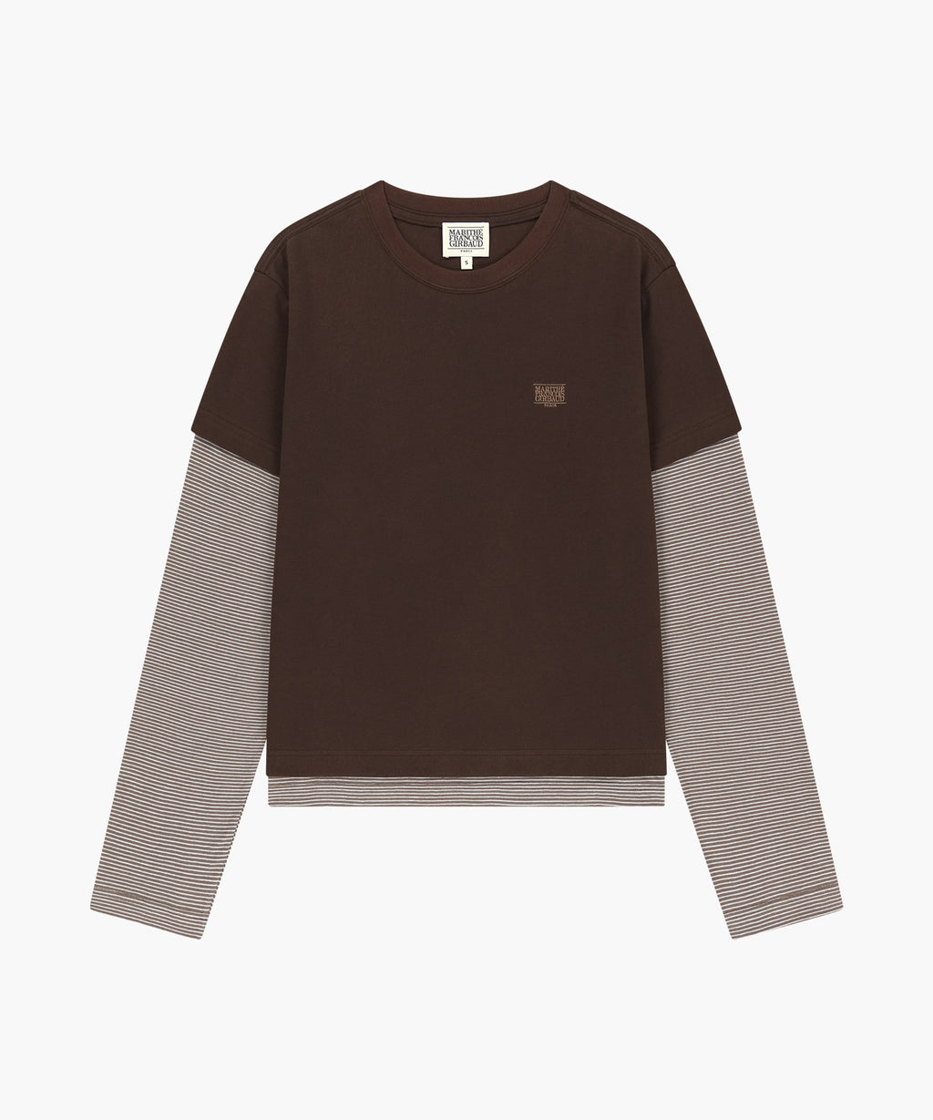 Marithe & Francois Girbaud - Half Sleeve Layered Long Sleeve Tee (Brown) product image 5 | TRAB K-Fashion Australia