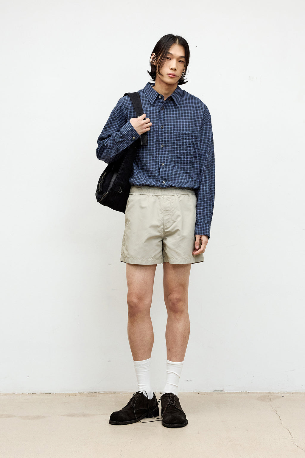 Coor - Wrinkle Sheer Check Shirt (Navy) product image 2 | TRAB K-Fashion Australia