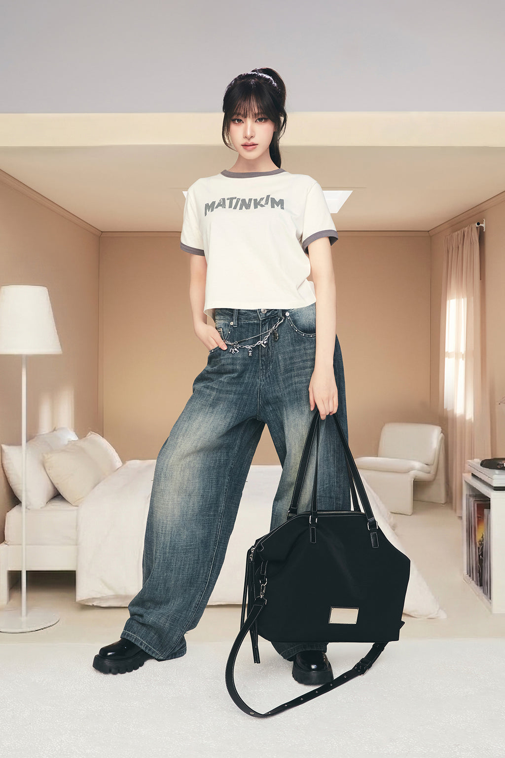 Matin Kim - Matin Logo Stitch Two Way Big Bag (Black) product image 1 | TRAB K-Fashion Australia