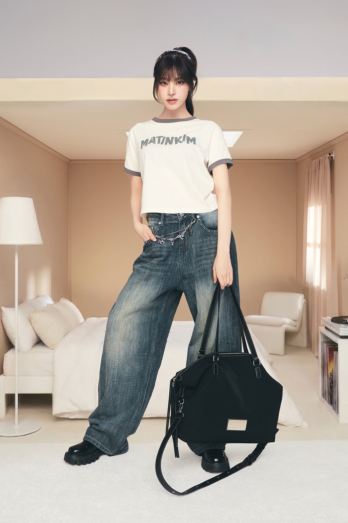 Matin Kim - Matin Logo Stitch Two Way Big Bag (Black) product image 1 | TRAB K-Fashion Australia