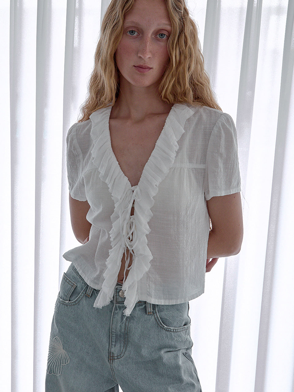 Kijun - Cotton Ruffle Blouse (Off-White) product image 8 | TRAB K-Fashion Australia