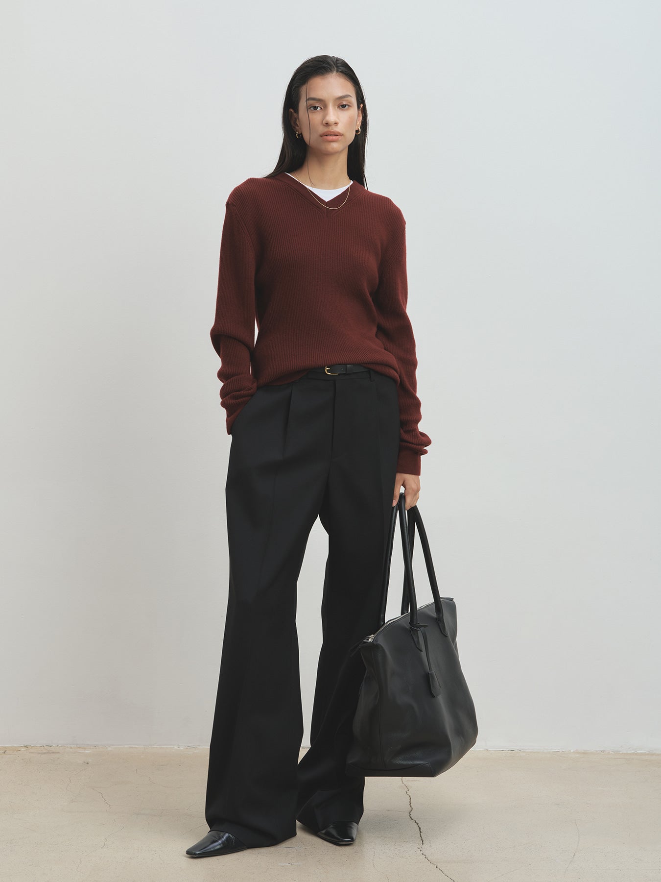 Tonywack - Super Fine Wool Ribbed V-Neck Sweater (Maroon) product image 2 | TRAB K-Fashion Australia