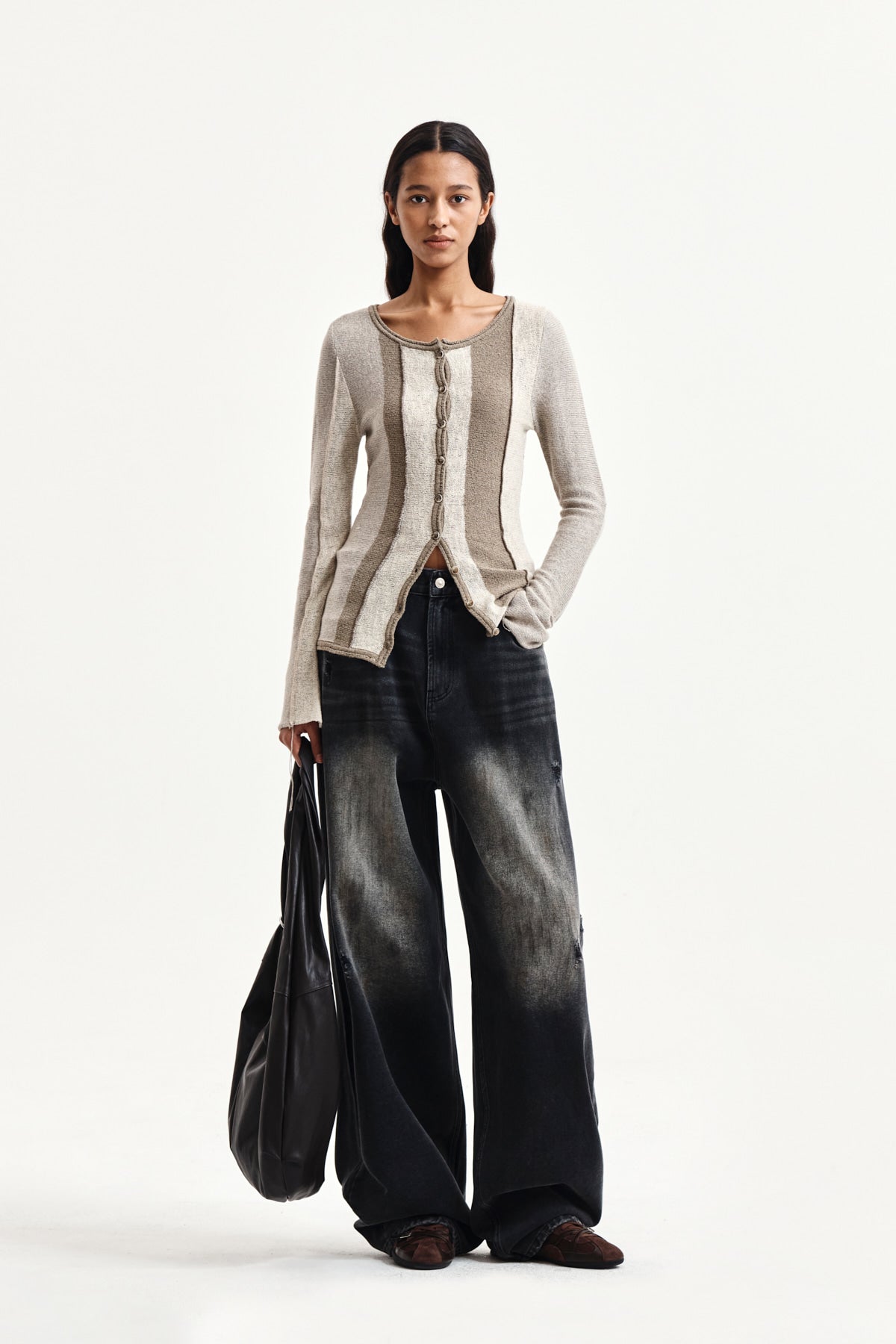 Matin Kim - Color Block Slim Knit Cardigan (Beige) product image 10 | TRAB K-Fashion Australia