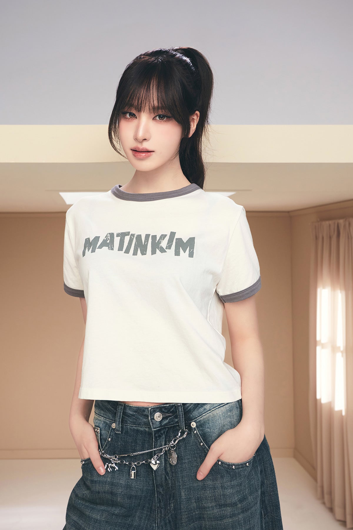Matin Kim - Matin Logo Ringer Crop Top (Cream) product image 1 | TRAB K-Fashion Australia