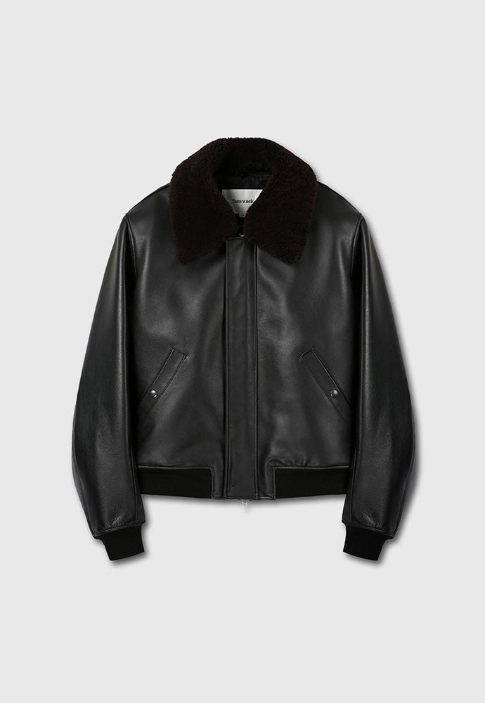 Tonywack - Shearling Collar Leather Bomber Jacket (Black) product image 8 | TRAB K-Fashion Australia
