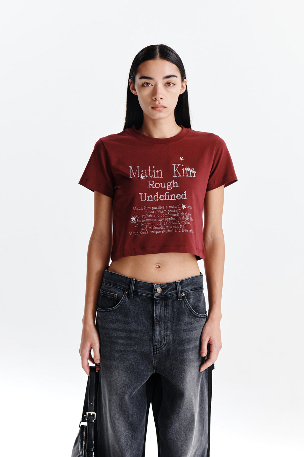 Matin Kim - Dazzle Lettering Crop Top (Burgundy) product image 10 | TRAB K-Fashion Australia