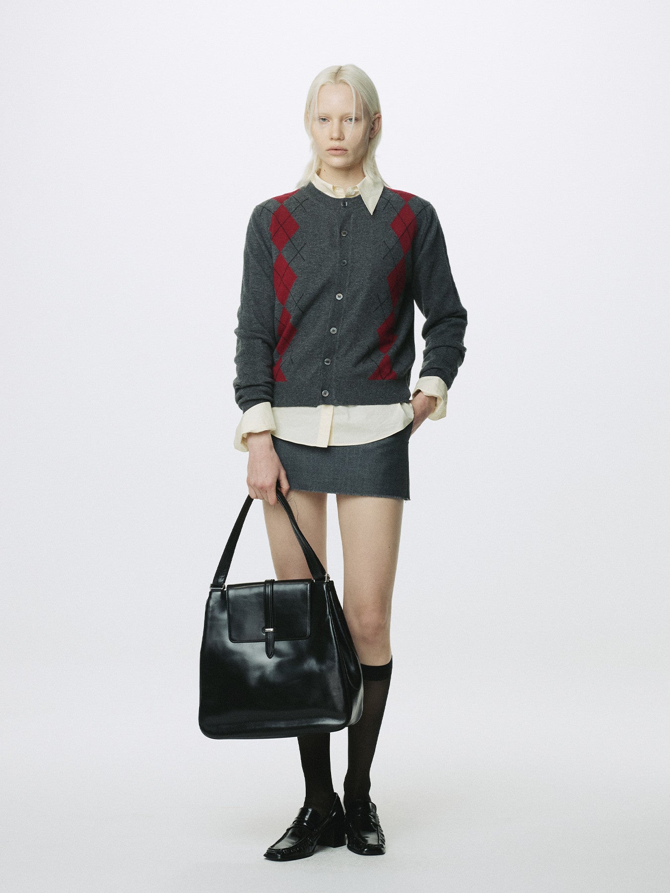 Tonywack - Merino Wool Argyle Cardigan (Grey/Red) product image 1 | TRAB K-Fashion Australia