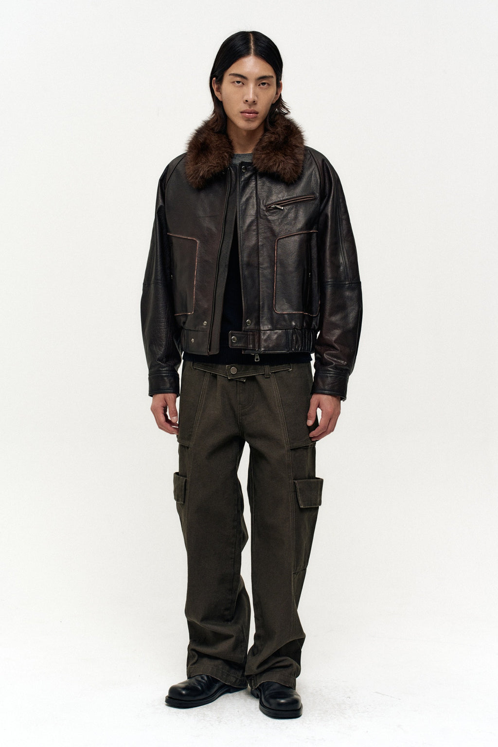 Andersson Bell - Buffalo Leather Bomber Jacket (Dark Brown) product image 3 | TRAB K-Fashion Australia
