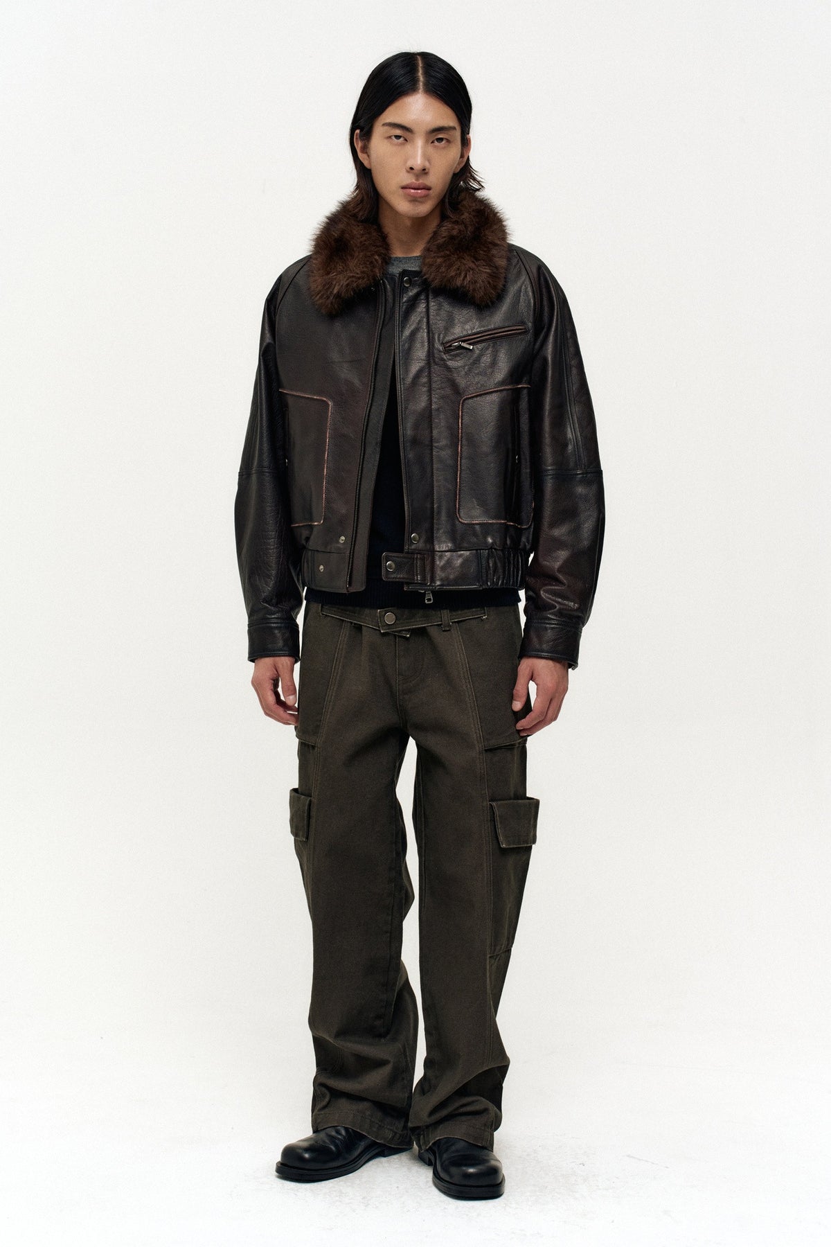 Andersson Bell - Buffalo Leather Bomber Jacket (Dark Brown) product image 3 | TRAB K-Fashion Australia