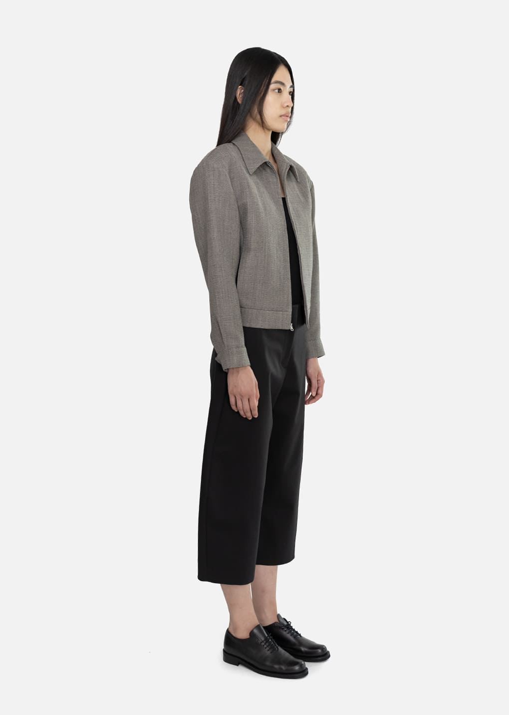 Amomento - Wool Crop Zip-up Jumper (Grey Beige) product image 3 | TRAB K-Fashion Australia