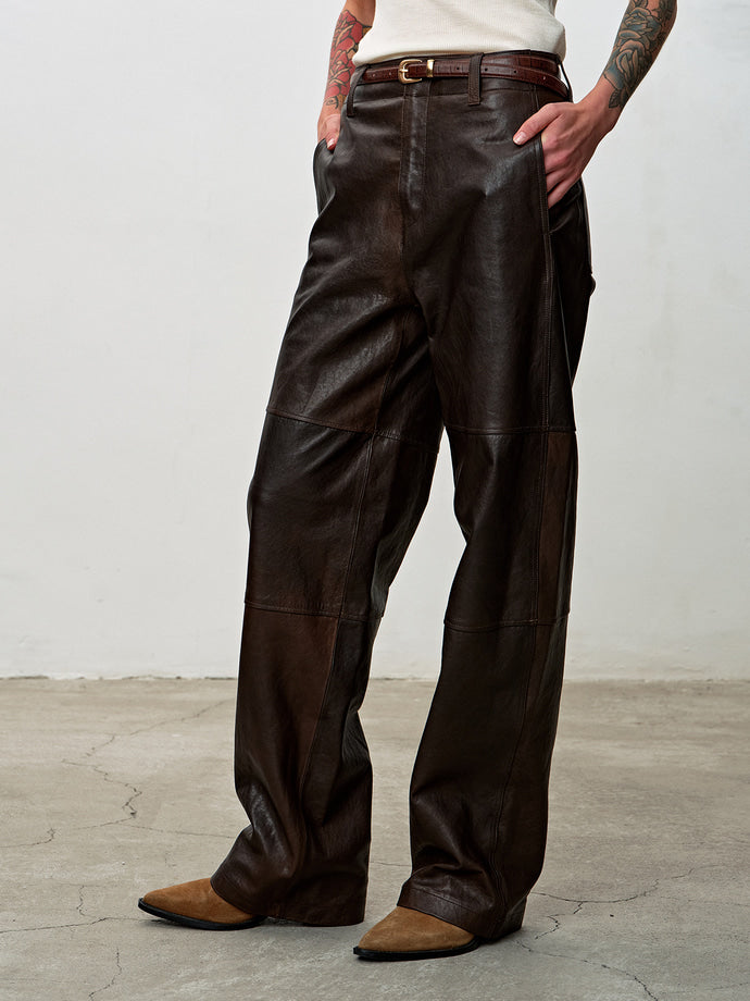 Tonywack - Vegetable Tanned Leather Rounded Leg Pants (Brown) product image 4 | TRAB K-Fashion Australia